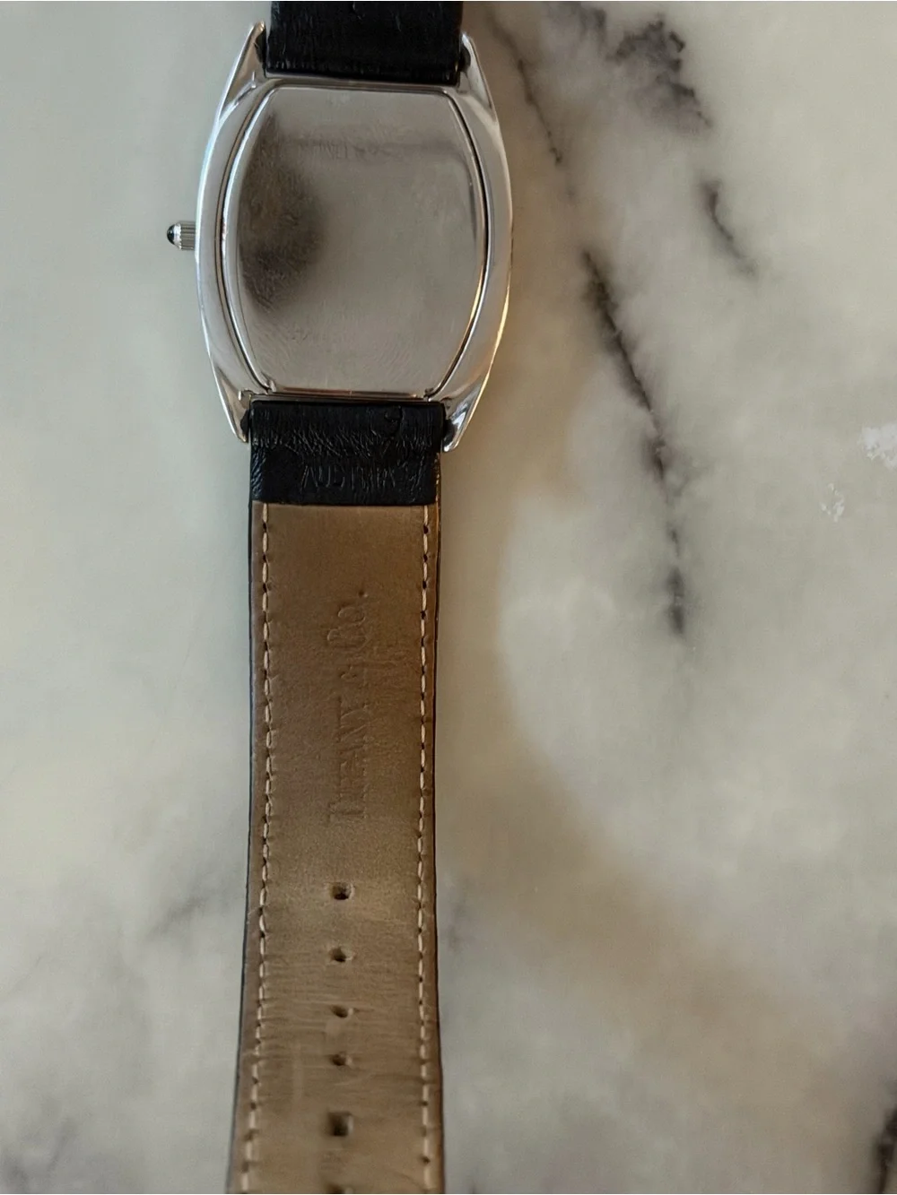 Tiffany & Co. White Dial Watch with Black Leather Strap